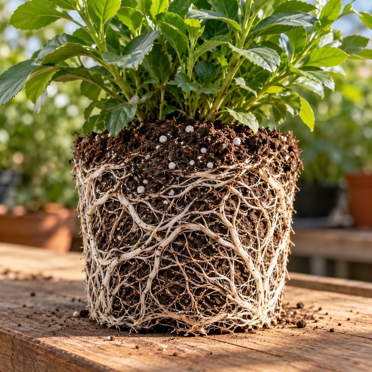 Detalle de raíces de una planta ornamental